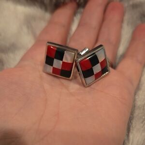 Checkered Red and Black Stainless Steel Cufflinks Brand New In Box